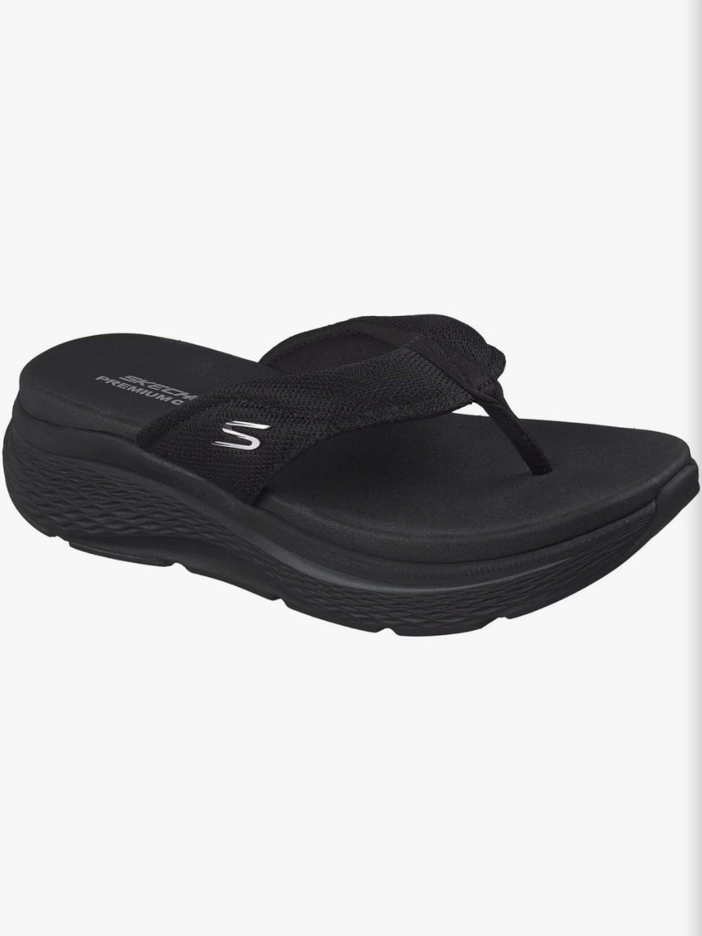 Skechers Women’s Black Foam Platform Thong Sandals with Silver Logo